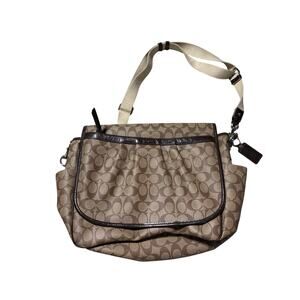 Coach Brown & Purple Lined Adjustable Multi Pocket Messenger Diaper Bag